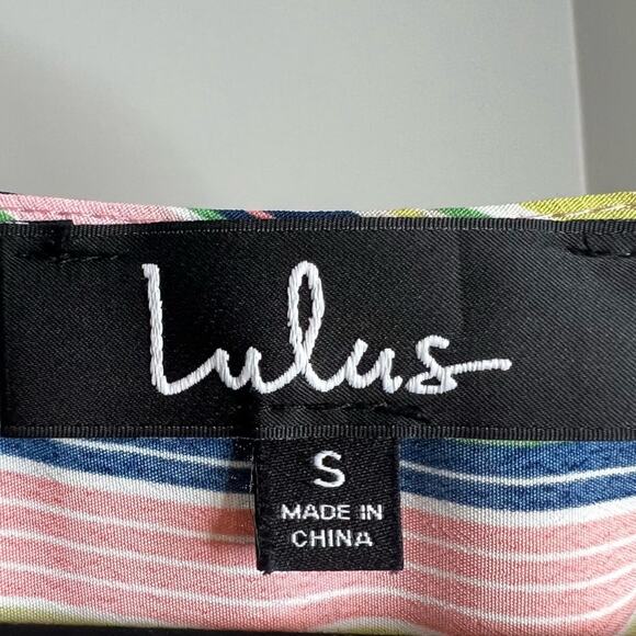 Lulu’s Rainbow High Potential Blush Multi Stripe Dolman Sleeve Dress Size Small - Picture 6 of 7